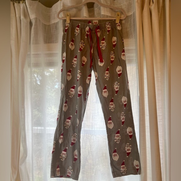 Santa Face Christmas Printed PJ Cotton Drawstring Pants Grey Red - Picture 1 of 6